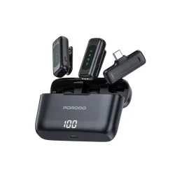 Porodo Lavalier Double Microphone With Charging Case - Black
